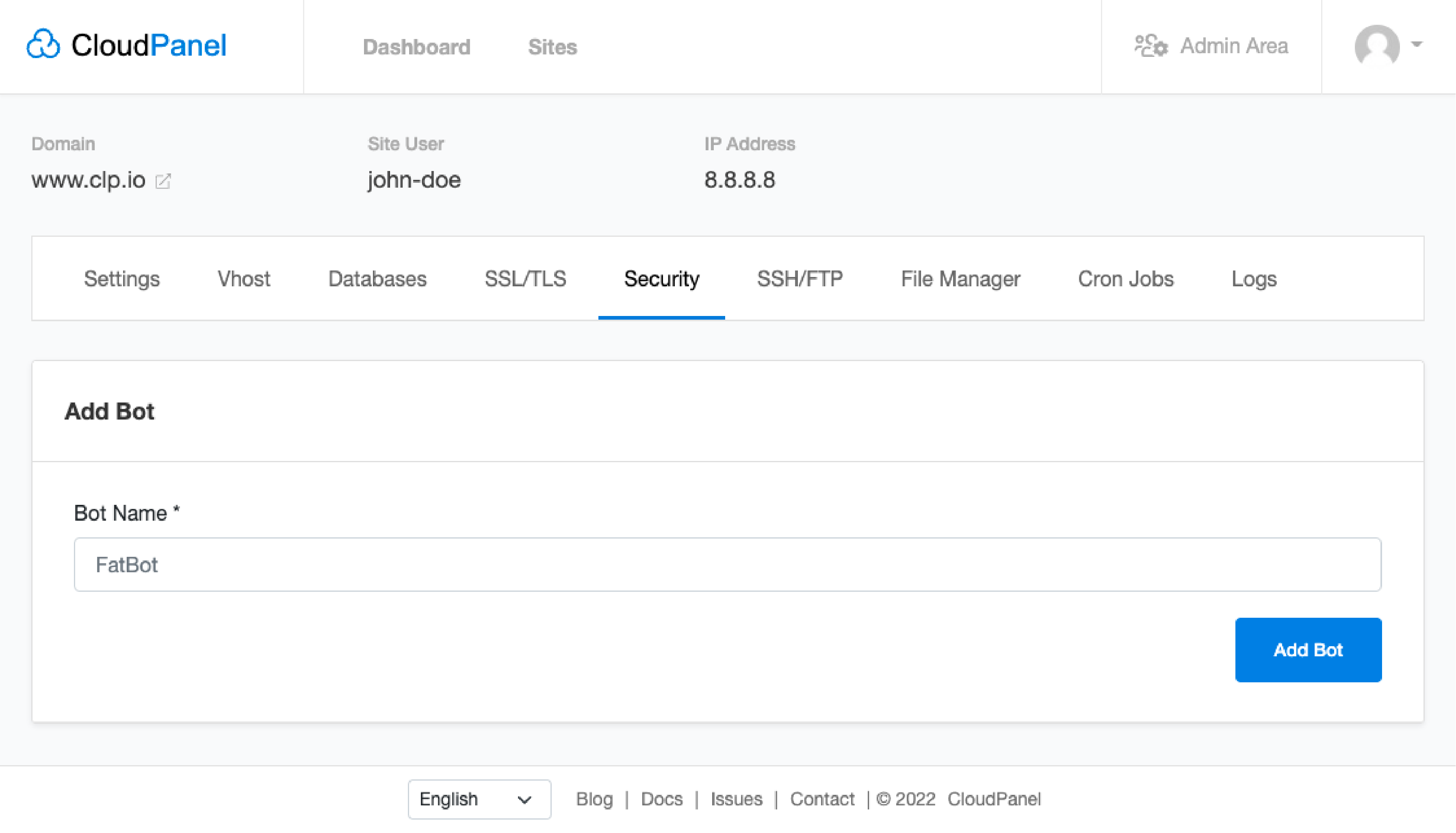 cloudpanel bot management settings to add or block bots for enhanced website security