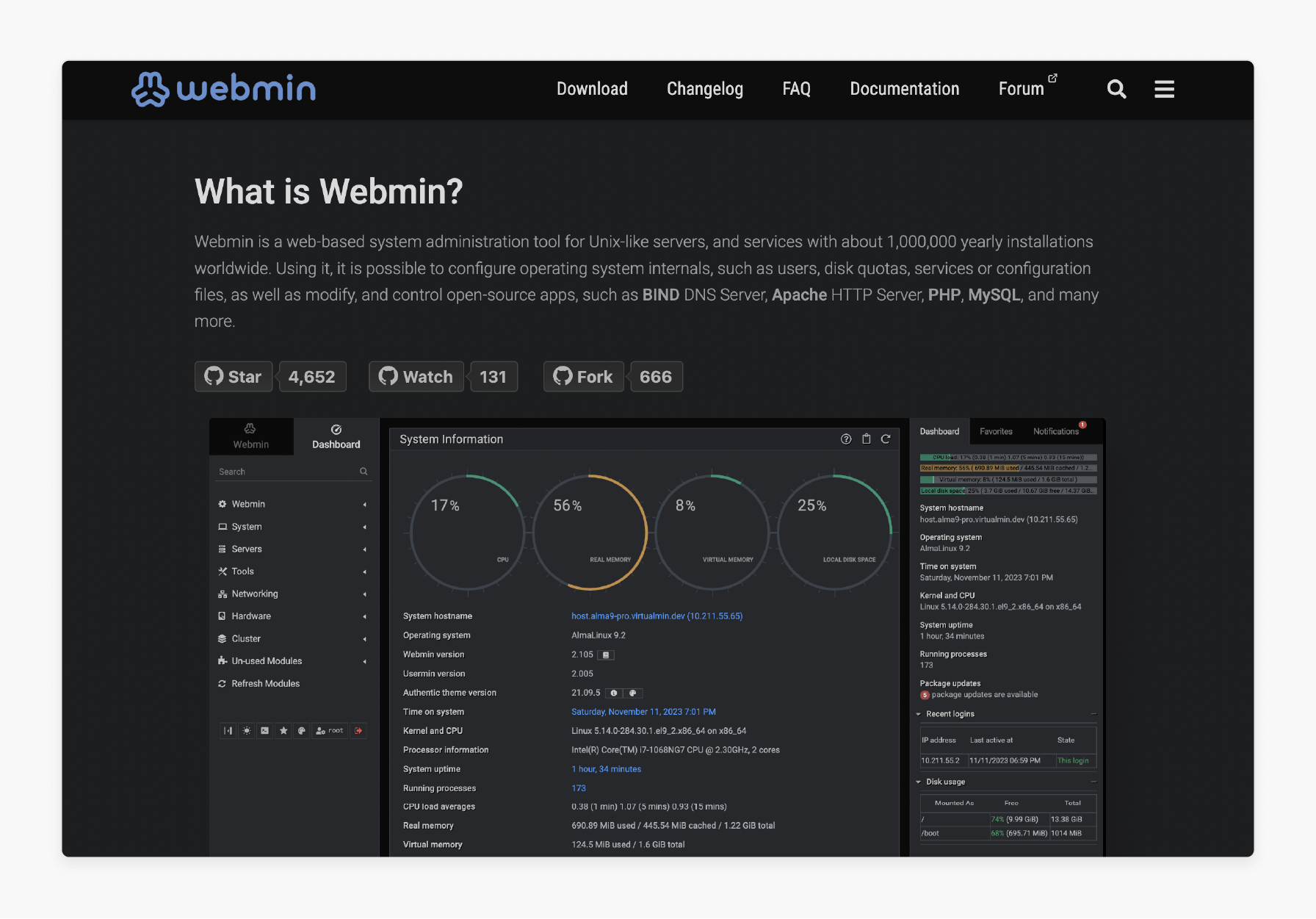 Webmin offering modular control for advanced server setups