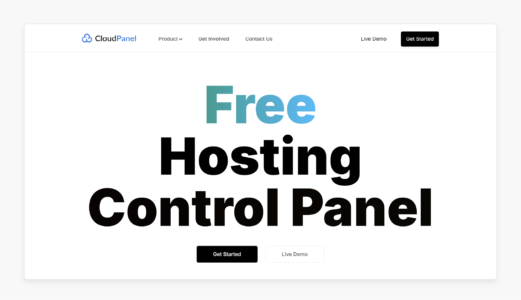 cloudpanel interface showcasing a free hosting control panel with high performance and security features