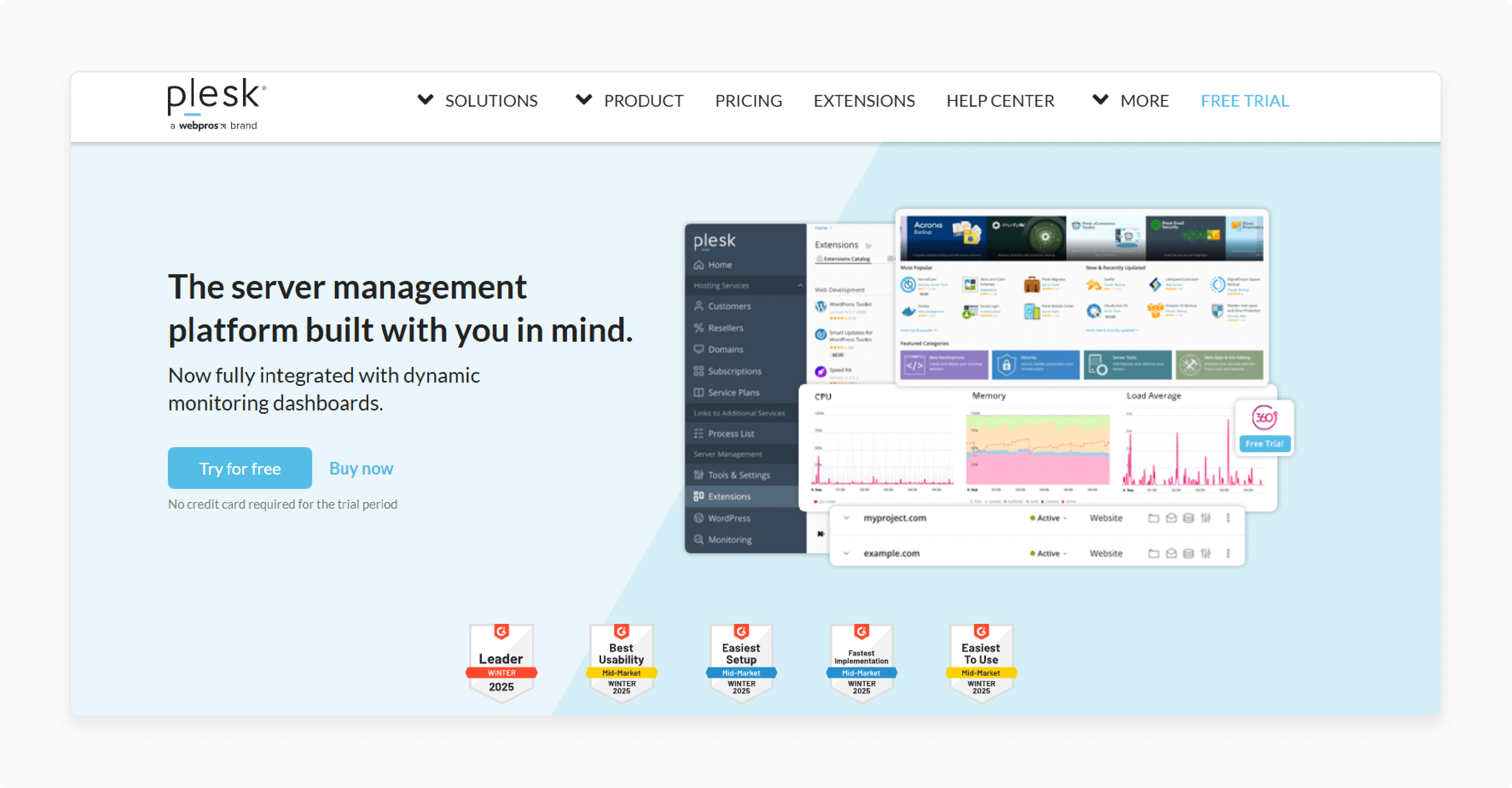 Plesk panel for automated server management