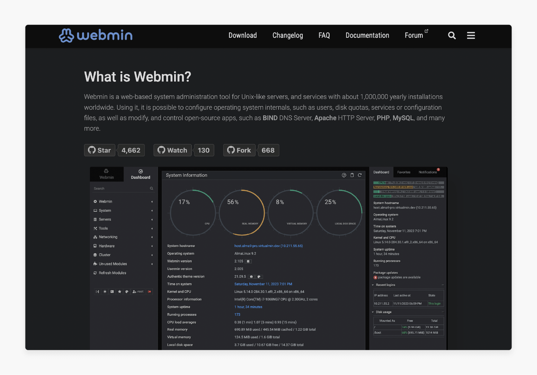 Webmin control panel interface for Ubuntu 20.04