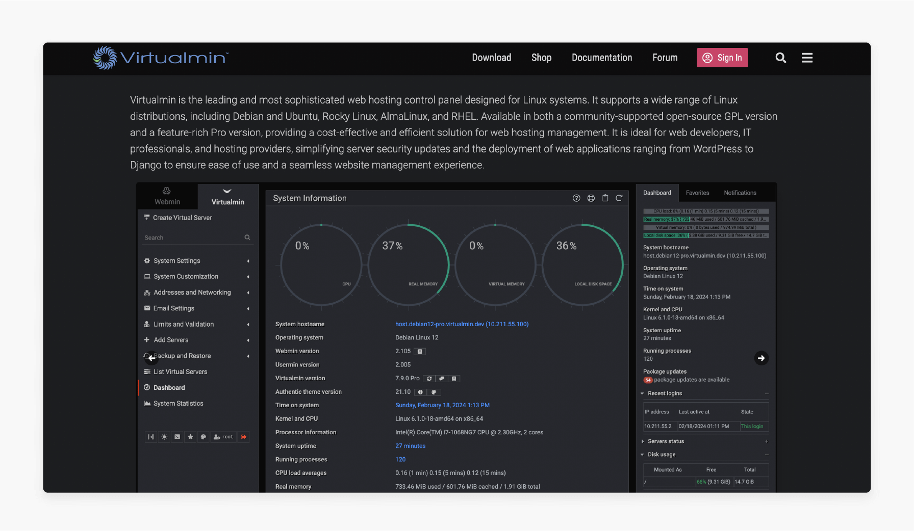 Virtualmin control panel for Ubuntu 20.04 virtual hosting