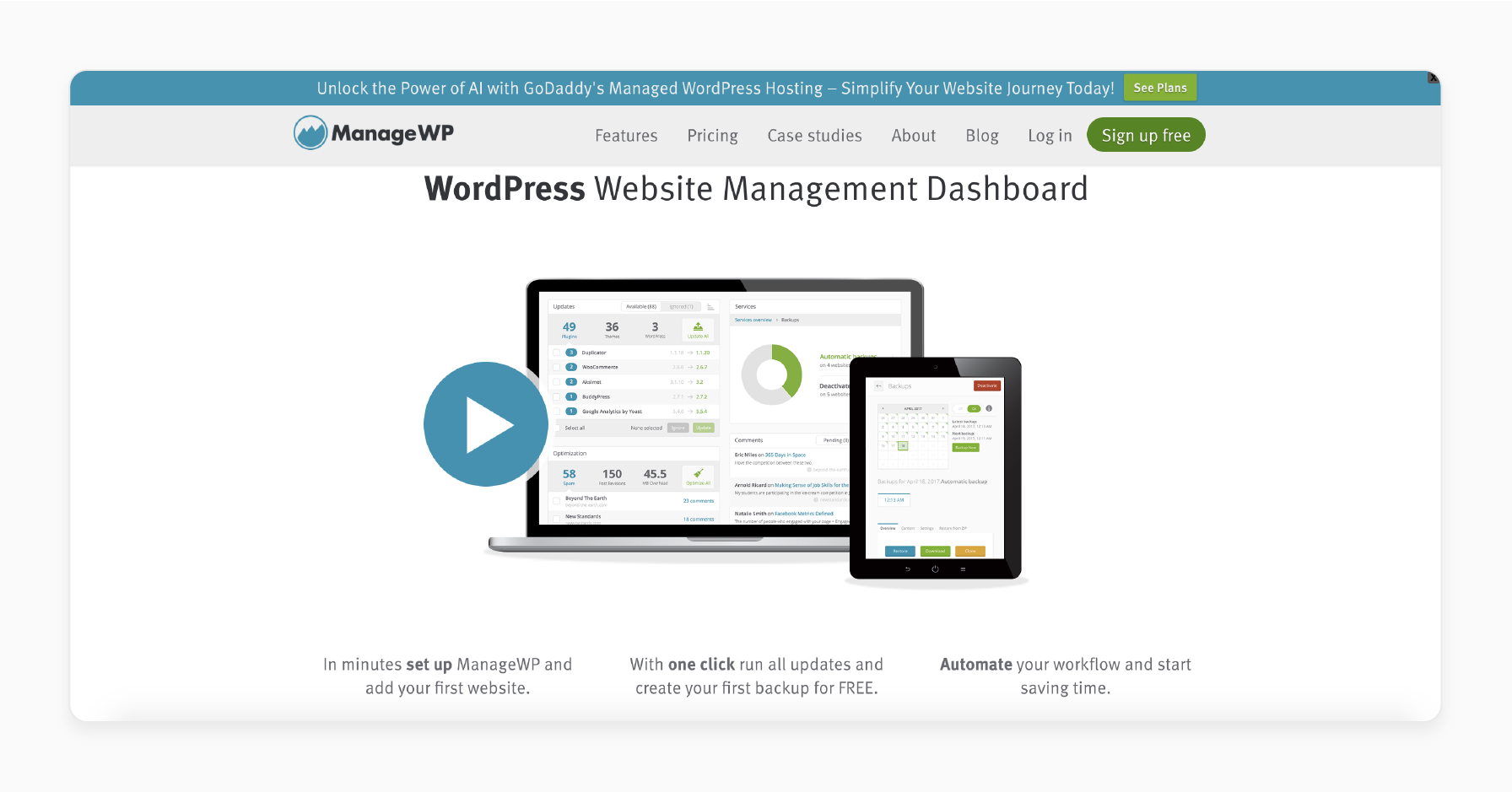 ManageWP multisite management tool for WordPress