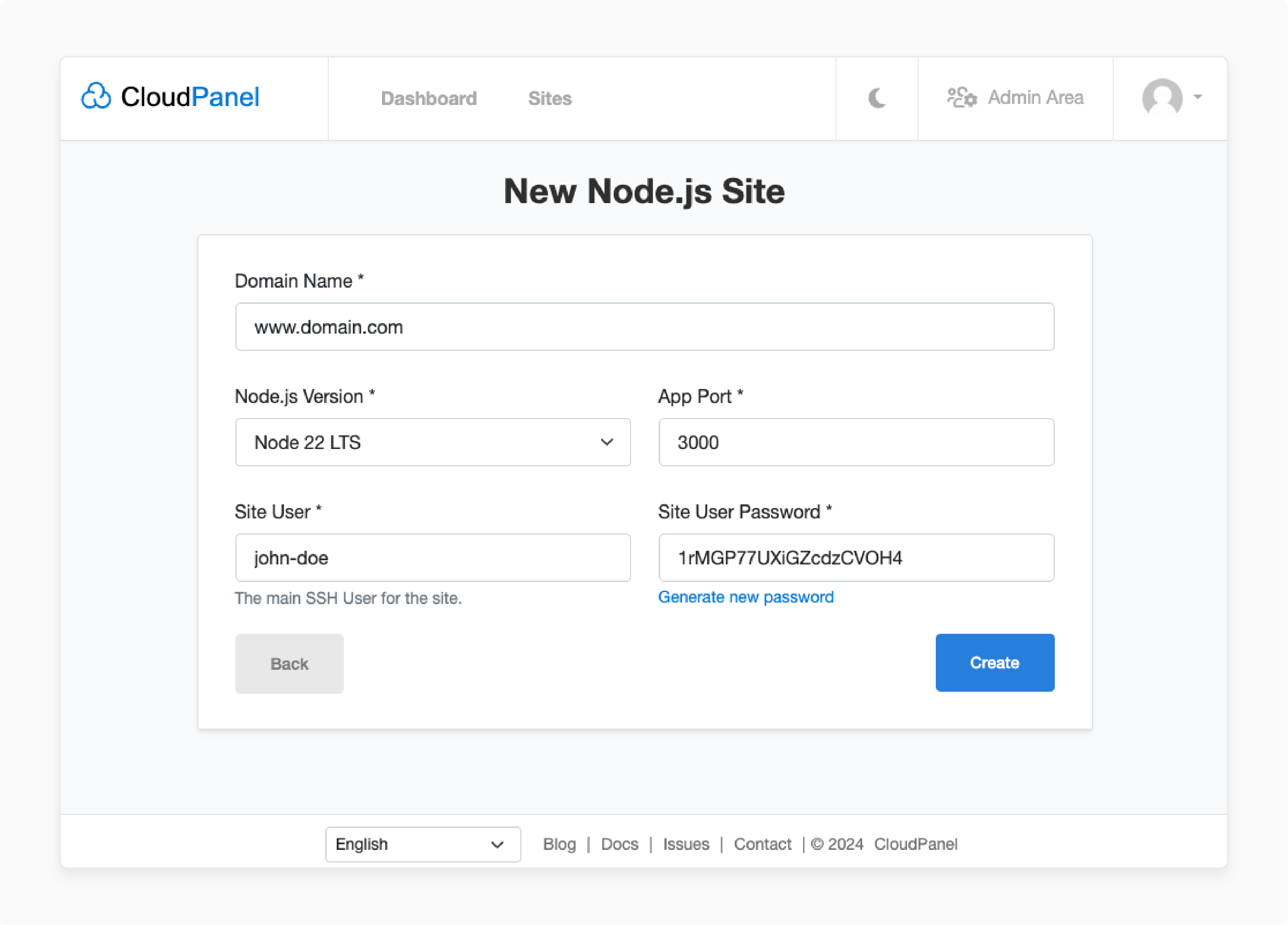 Add New Node.js Site