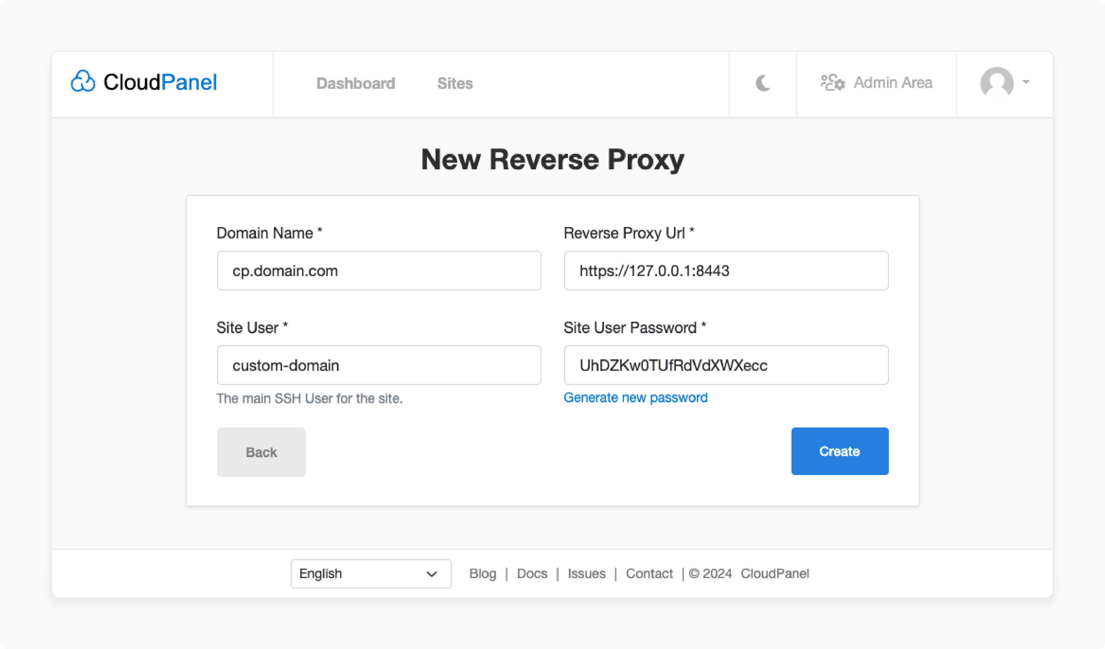 Set reverse proxy via CloudPanel's Vhost Editor