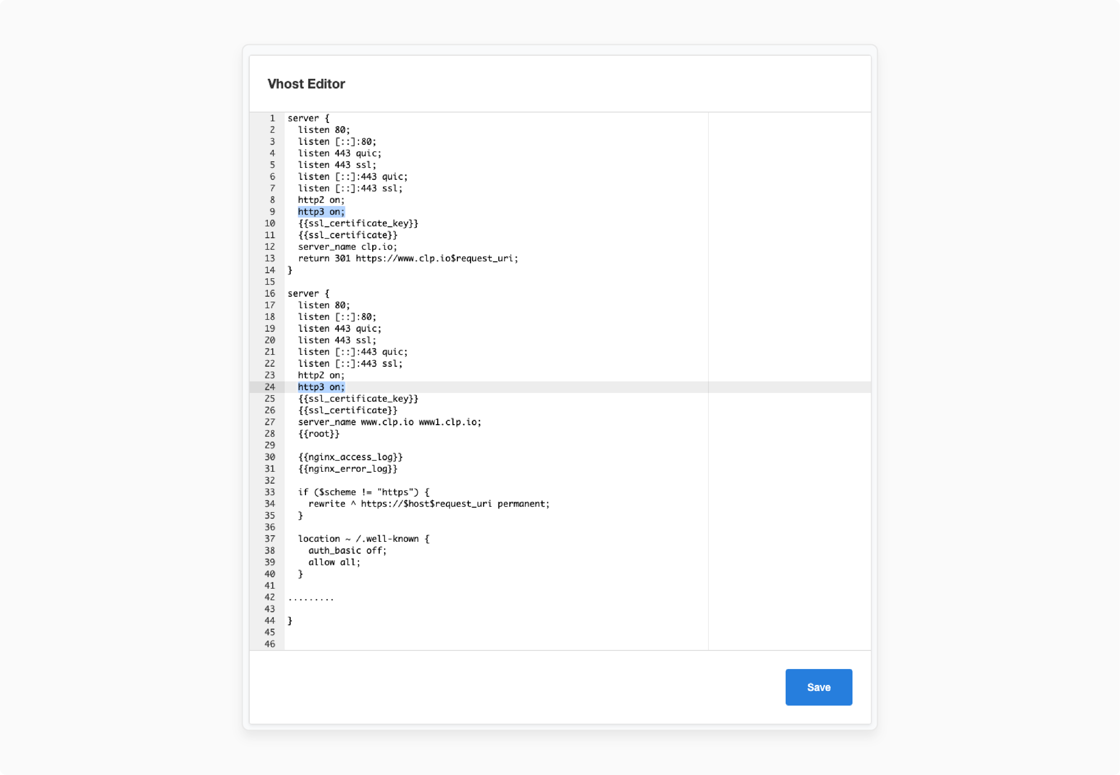 Use CloudPanel's Vhost Editor to set reverse proxy