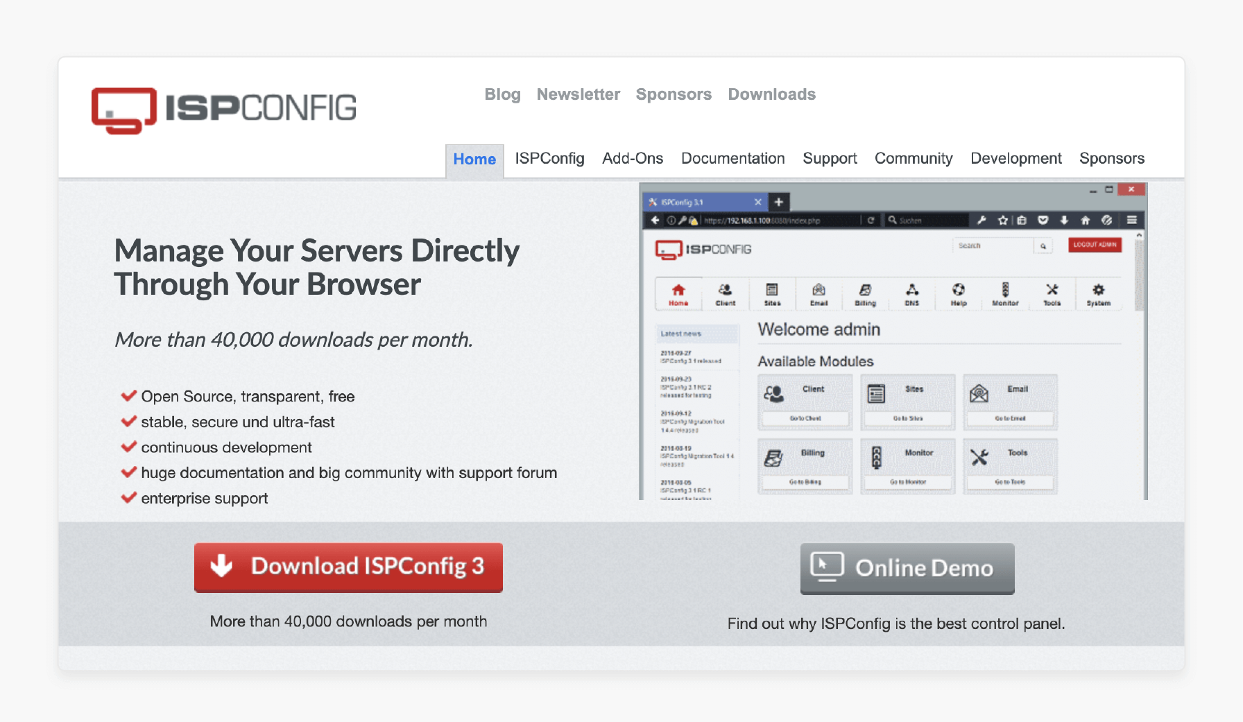 ISPConfig allows multi-server management with DNS control