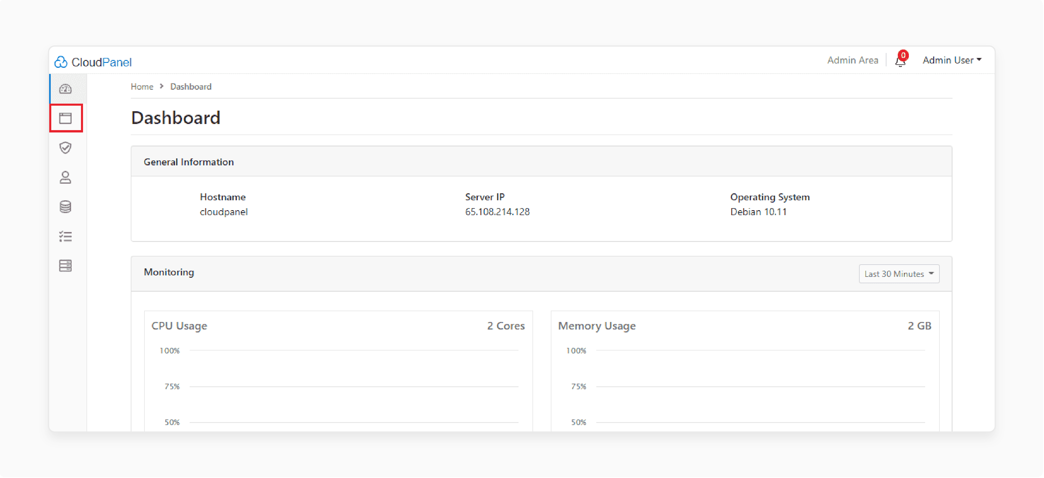 Domain management panel in CloudPanel