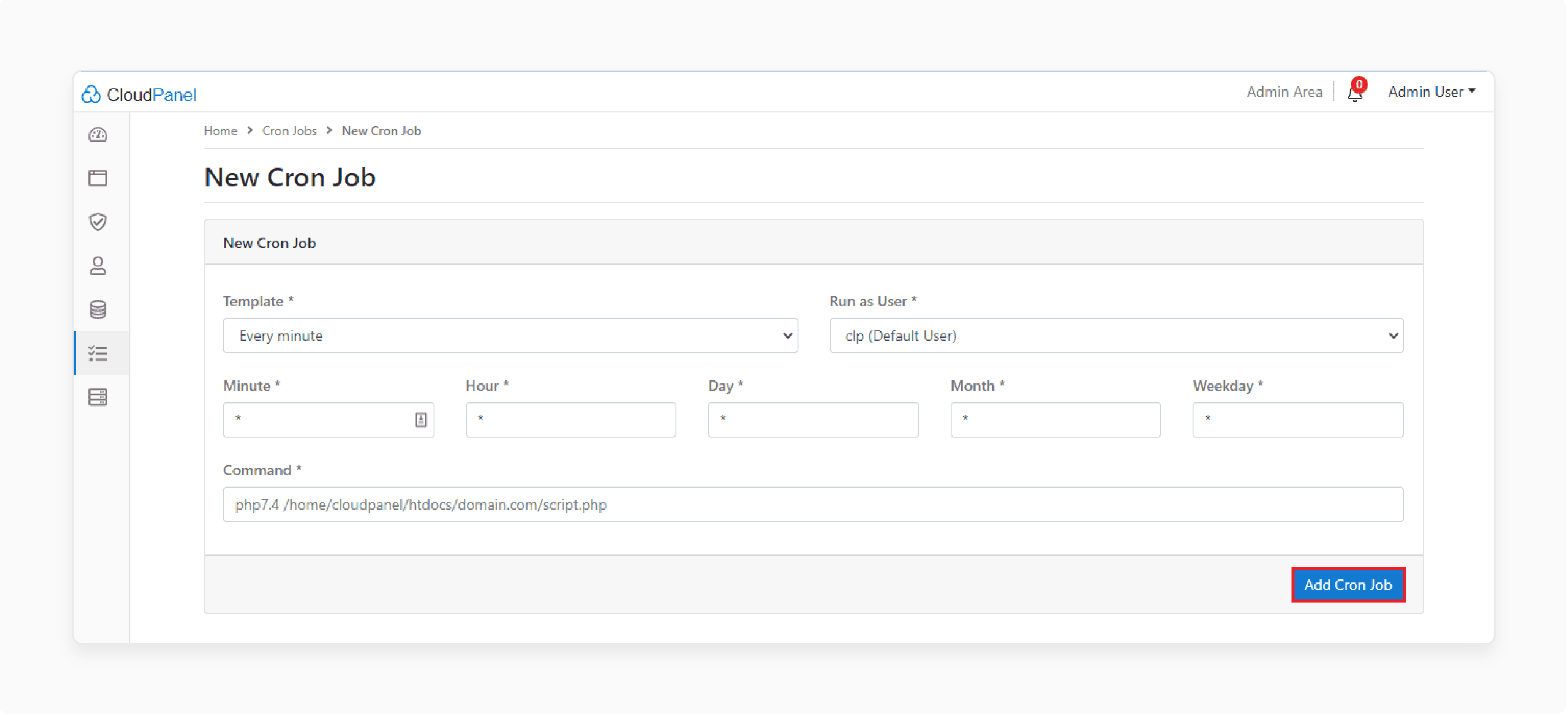 CloudPanel cron job scheduler panel