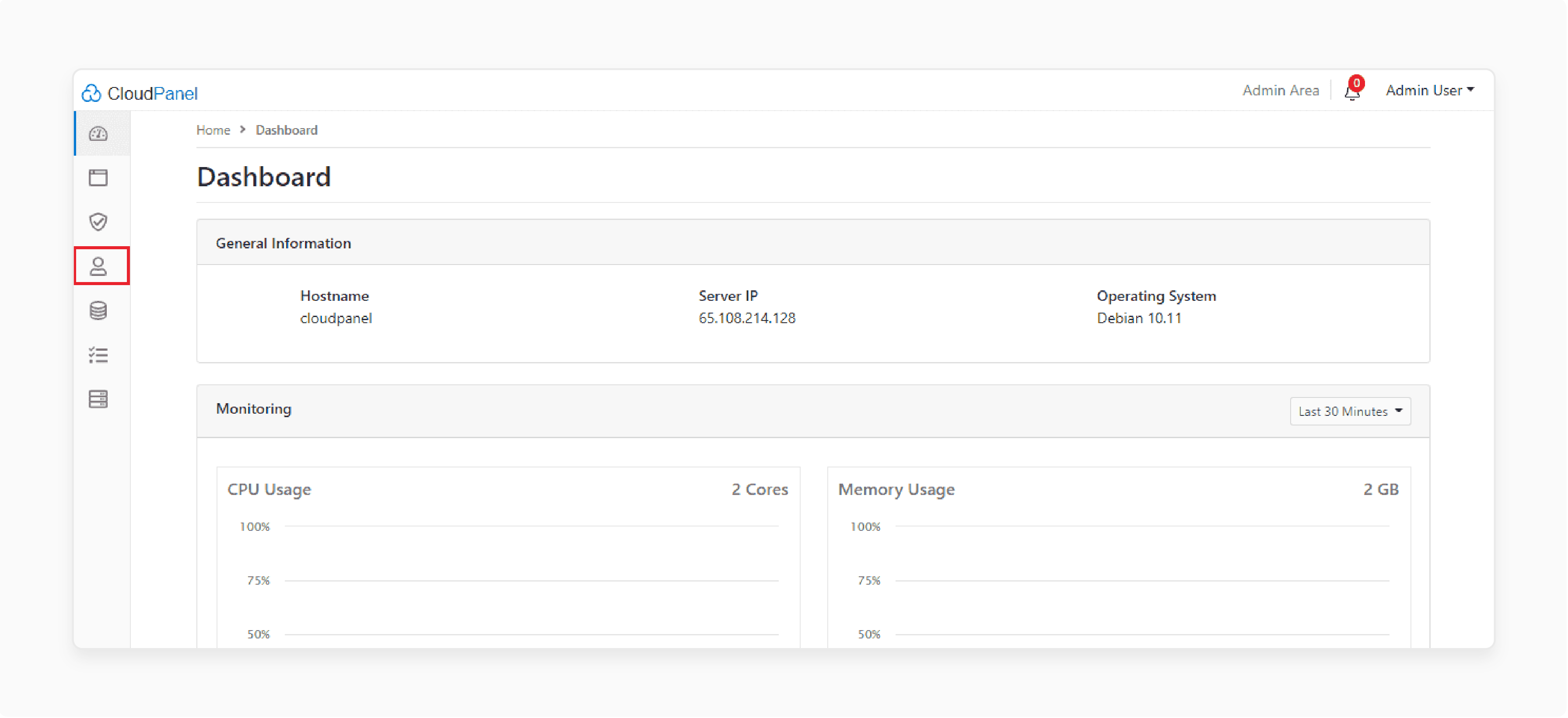 CloudPanel form for adding new users