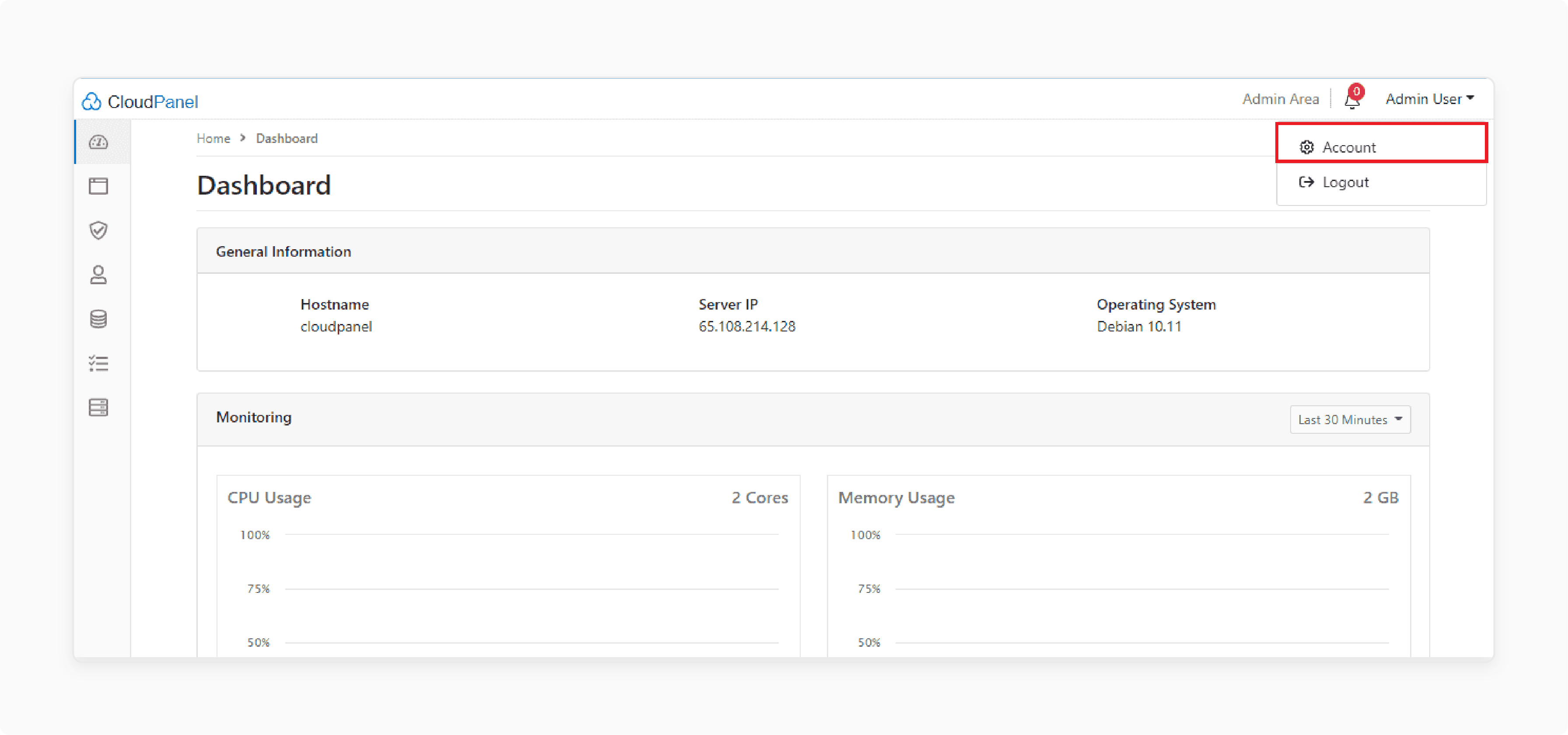 Two-factor authentication settings in CloudPanel