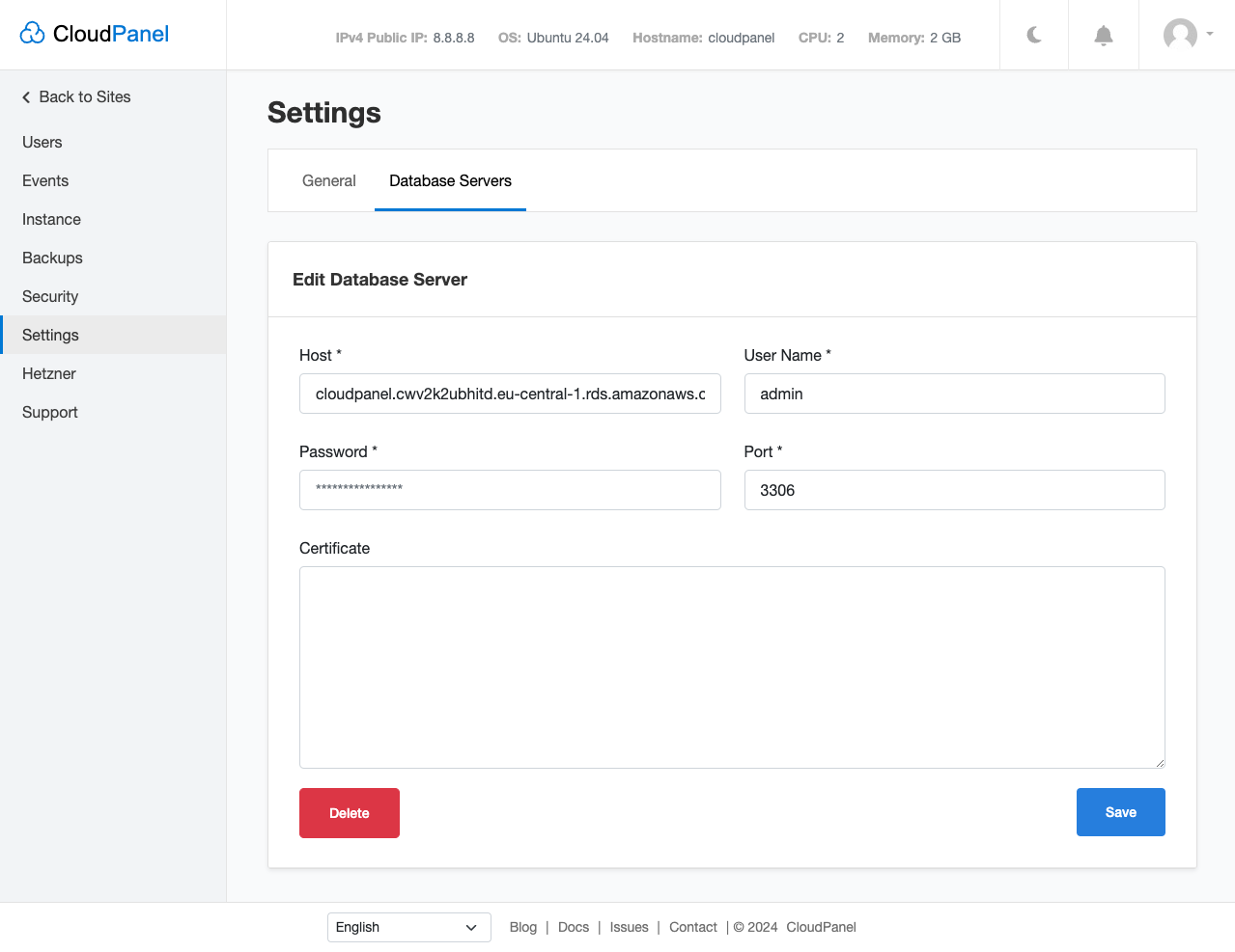 Delete Database Server