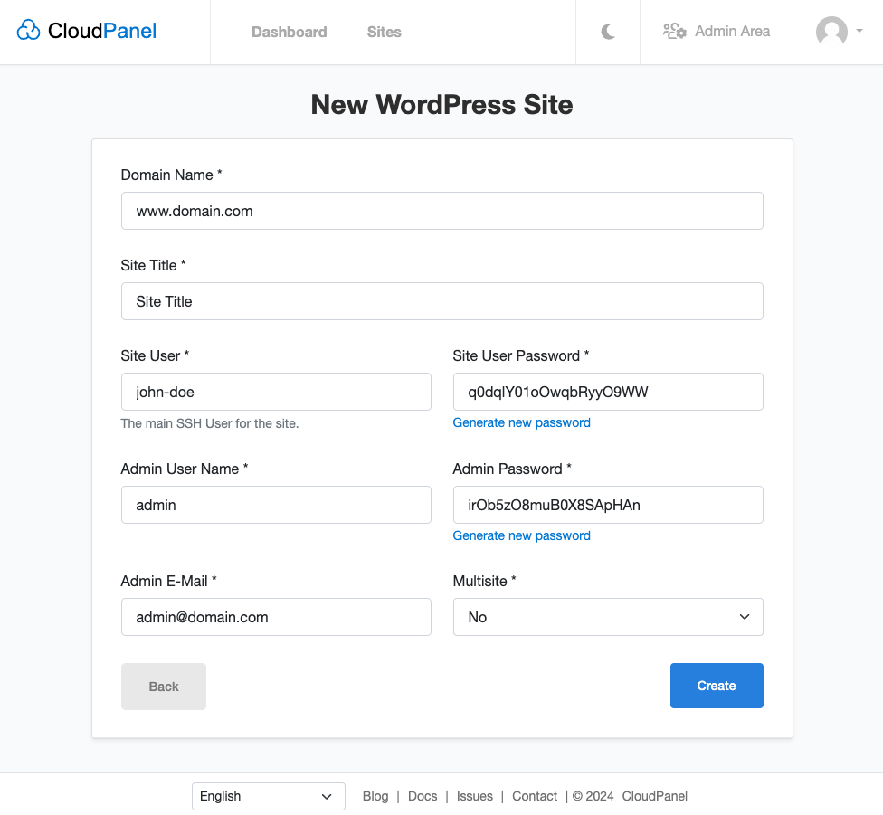 Create a WordPress Site