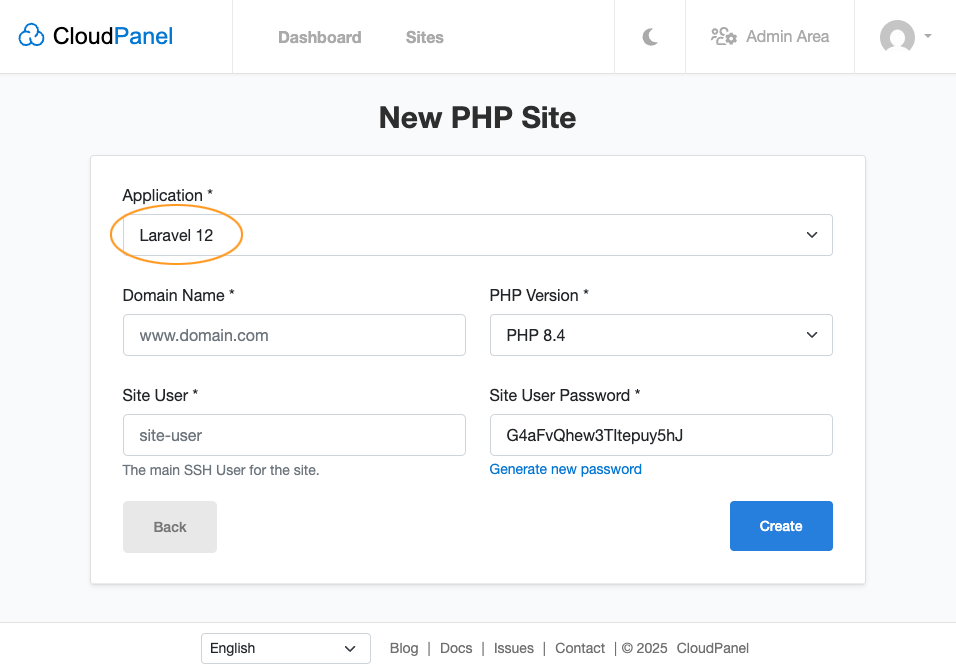 Create a Laravel Site