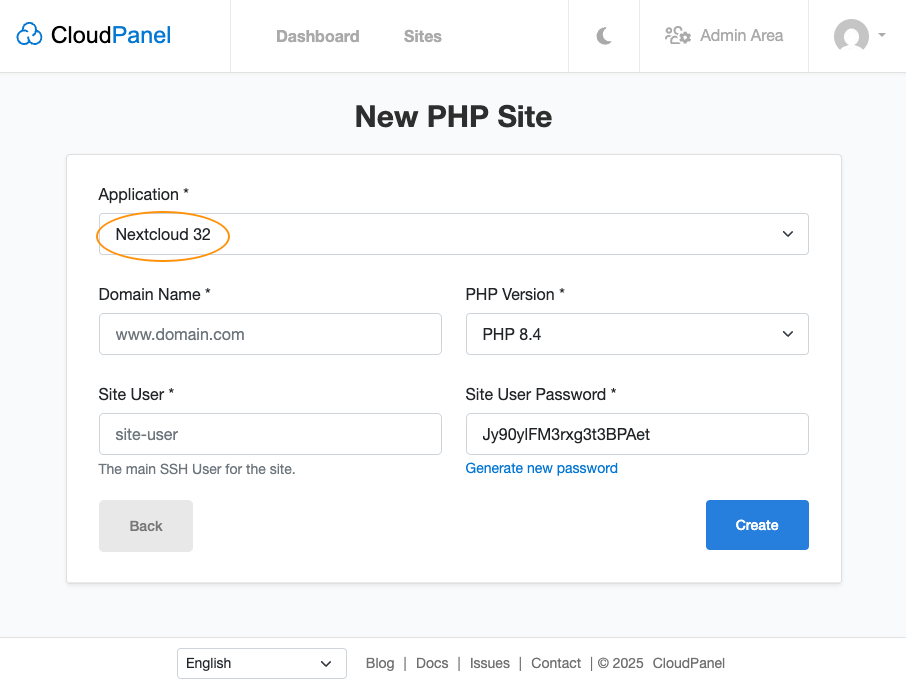Create a Nextcloud Site
