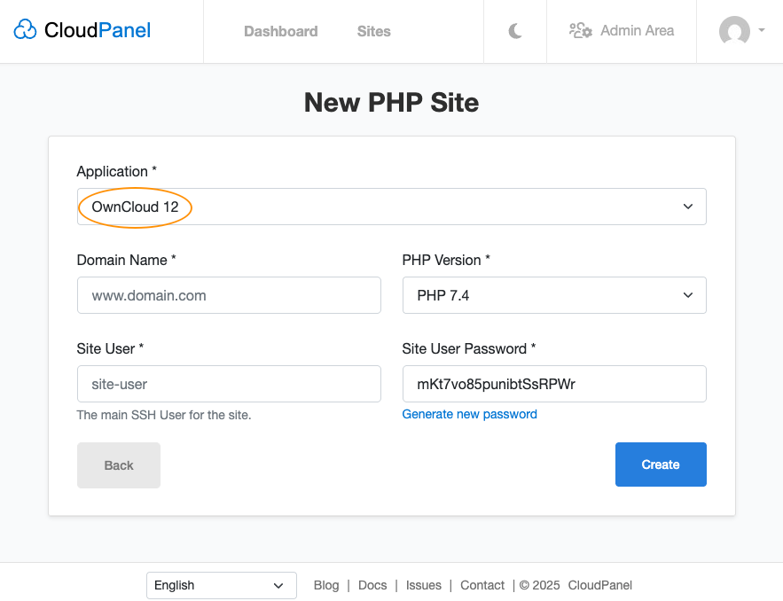 Create a OwnCloud Site